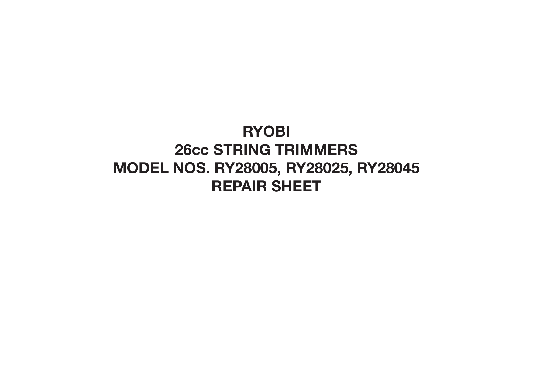 Page 1 of 6 - Ryobi Ryobi-Ry28005-Ry28025-Ry28045-Owner-S-Manual