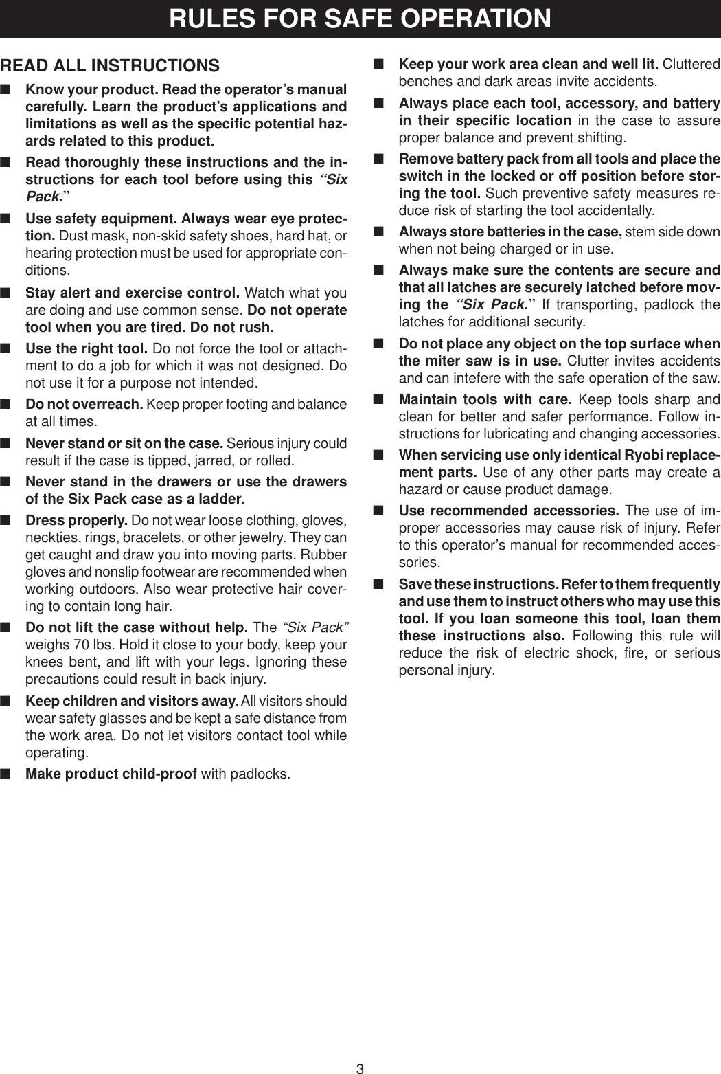 Page 3 of 12 - Ryobi Ryobi-Spc18-Mk618K3-Owner-S-Manual Six_pack_080_eng