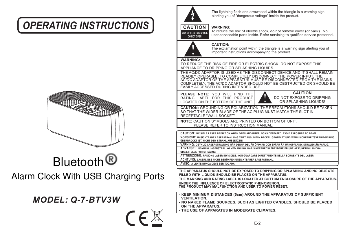 Page 1 of S E M SEM-Q-7 Bluetooth Alarm Clock With USB Charging Ports User Manual Q 7 BTV3W s09 English IM V1 171123