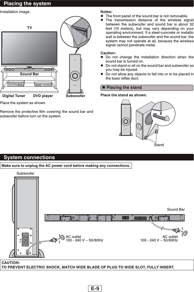 Page 10 of S and O ELECTRONICS HTSB603 SOUND BAR HOME THEATER SYSTEM User Manual HT SB603 SEC EN 181215