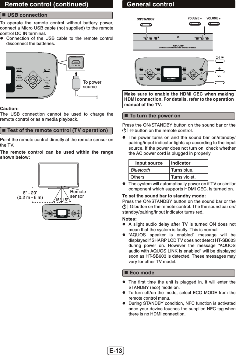 Page 14 of S and O ELECTRONICS HTSB603 SOUND BAR HOME THEATER SYSTEM User Manual HT SB603 SEC EN 181215