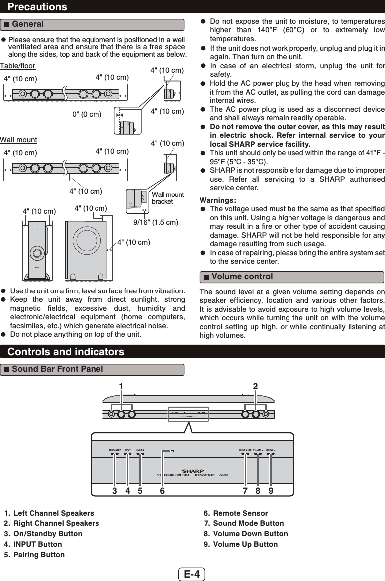 Page 5 of S and O ELECTRONICS HTSB603 SOUND BAR HOME THEATER SYSTEM User Manual HT SB603 SEC EN 181215