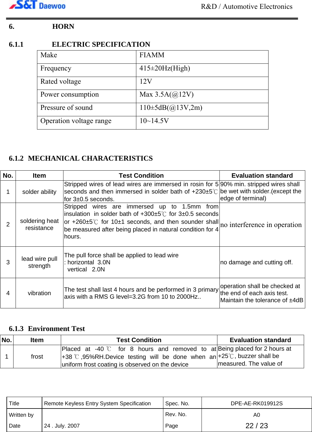 S and T Daewoo RK960NAR Control unit A-RKE & ATAS(receiver) User Manual