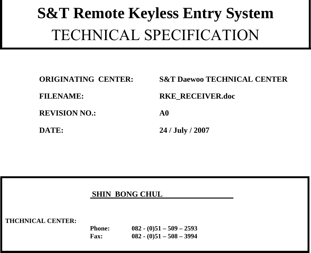 S and T Daewoo RK960NAT Control unit A-RKE & ATAS (transmitter) User Manual