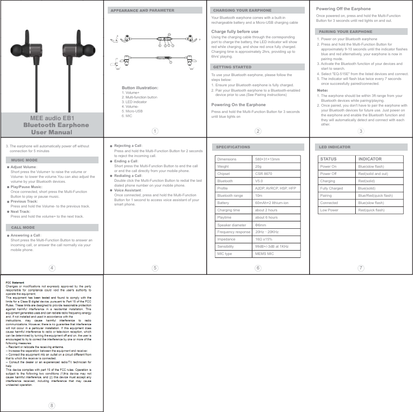 Page 1 of S2E EB1 Bluetooth Headset User Manual 