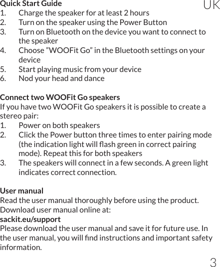 Page 4 of SACKit ApS WOOFITGO Bluetooth Speaker User Manual 