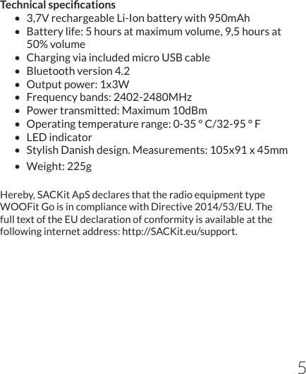 Page 6 of SACKit ApS WOOFITGO Bluetooth Speaker User Manual 