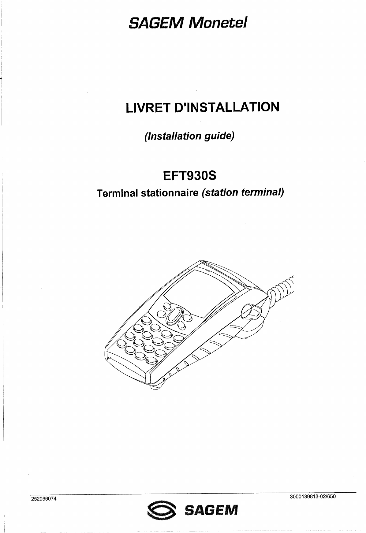 SAGEM Monetel EFT930SE Payment Terminal User Manual Manual