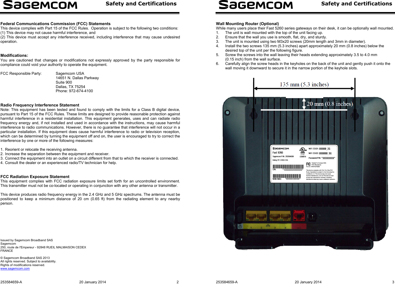 SAGEMCOM BROANDS FAST5260 FAST 5260 Home Router User Manual