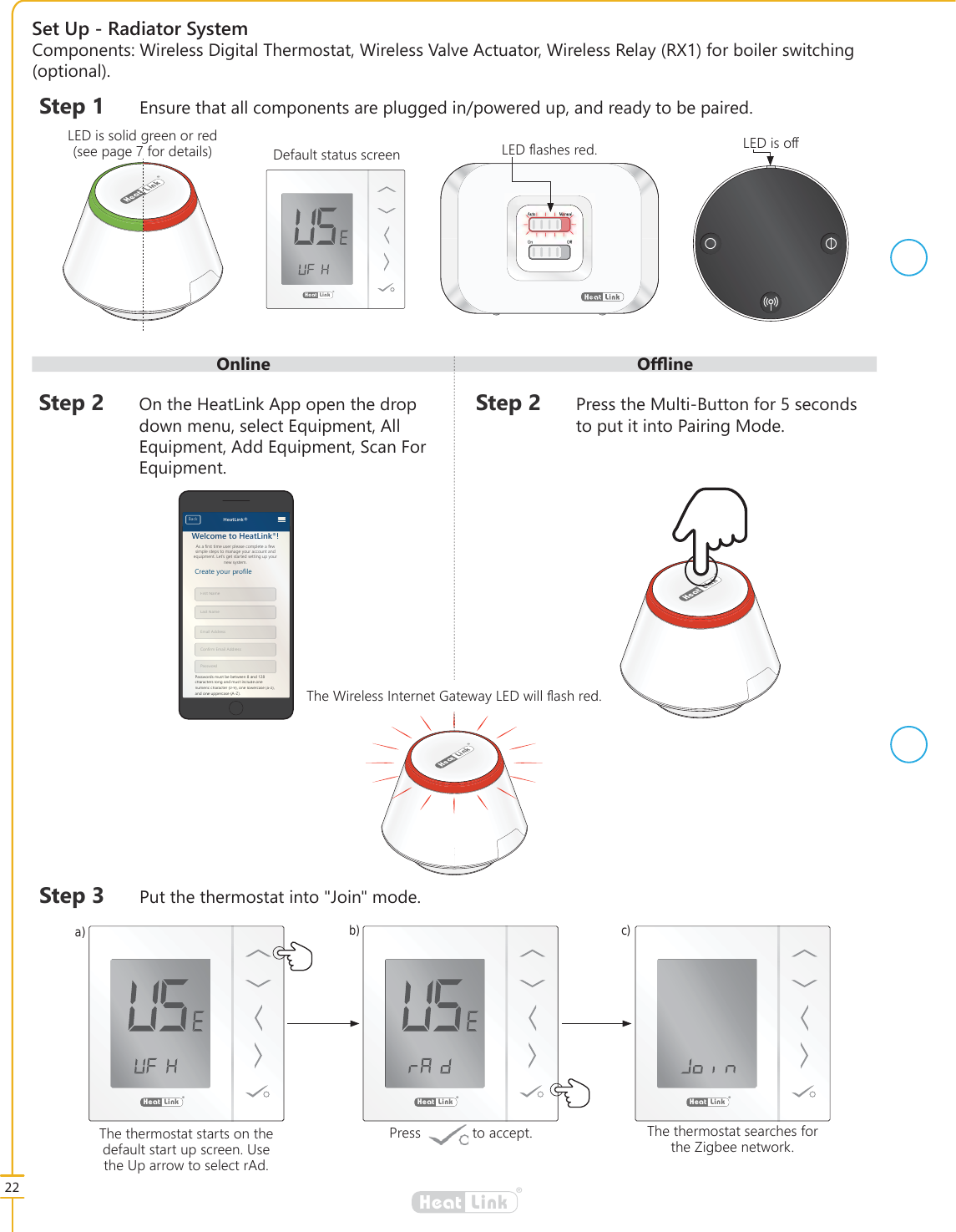 22&reg;LinkHeat7KH:LUHOHVV,QWHUQHW*DWHZD\/('ZLOO&Aacute;DVKUHG6WHS 3UHVVWKH0XOWL%XWWRQIRUVHFRQGVWRSXWLWLQWR3DLULQJ0RGH6WHS (QVXUHWKDWDOOFRPSRQHQWVDUHSOXJJHGLQSRZHUHGXSDQGUHDG\WREHSDLUHG6HW8S5DGLDWRU6\VWHP2QOLQH 2෉LQH&amp;RPSRQHQWV:LUHOHVV'LJLWDO7KHUPRVWDW:LUHOHVV9DOYH$FWXDWRU:LUHOHVV5HOD\5;IRUERLOHUVZLWFKLQJRSWLRQDO$VDILUVWWLPHXVHUSOHDVHFRPSOHWHDIHZVLPSOHVWHSVWRPDQDJH\RXUDFFRXQWDQGHTXLSPHQW/HW&middot;VJHWVWDUWHGVHWWLQJXS\RXUQHZV\VWHP:HOFRPHWR+HDW/LQN&amp;UHDWH\RXUSURILOH)LUVW1DPH/DVW1DPH(PDLO$GGUHVV&amp;RQILUP(PDLO$GGUHVV3DVVZRUG3DVVZRUGVPXVWEHEHWZHHQDQGFKDUDFWHUVORQJDQGPXVWLQFOXGHRQHQXPHULFFKDUDFWHURQHORZHUFDVHD]DQGRQHXSSHUFDVH$=%DFN +HDW/LQN$VDILUVWWLPHXVHUSOHDVHFRPSOHWHDIHZVLPSOHVWHSVWRPDQDJH\RXUDFFRXQWDQGHTXLSPHQW/HW&middot;VJHWVWDUWHGVHWWLQJXS\RXUQHZV\VWHP:HOFRPPHWR+HDW/HLQNN&amp;UHDWH\RXUSURSURILOH)LUVW11DPH/DVW1DPH(PDPDLO$GGUHVV&amp;RRQRQILUPP(PDLO$GGUHVV3DVVZRURUGUG3D3DVVZRUGVPXVVWEHEHWZHHQDQDQGFKDUDUDFWHUVORQJDDQGPXVWLQFOXGHRRQHHQXPHHULFFKDUDFWHUURQHORZHUFDFDVHD]DQGRQHQHXSSHUFDVH$=$%DFN+HDWDW/LQN&reg;LinkHeat&reg;LinkHeat6WHS 2QWKH+HDW/LQN$SSRSHQWKHGURSGRZQPHQXVHOHFW(TXLSPHQW$OO(TXLSPHQW$GG(TXLSPHQW6FDQ)RU(TXLSPHQW6WHS 3XWWKHWKHUPRVWDWLQWR-RLQPRGH&reg;LinkHeat'HIDXOWVWDWXVVFUHHQAuto ManualOn Off/('&Aacute;DVKHVUHG /('LVR੔/('LVVROLGJUHHQRUUHGVHHSDJHIRUGHWDLOV&reg;LinktLHeat&reg;LinkHeat&reg;LinkHeat&reg;LinkHeata) b) c)7KHWKHUPRVWDWVHDUFKHVIRUWKH=LJEHHQHWZRUN7KHWKHUPRVWDWVWDUWVRQWKHGHIDXOWVWDUWXSVFUHHQ8VHWKH8SDUURZWRVHOHFWU$G3UHVV WRDFFHSW