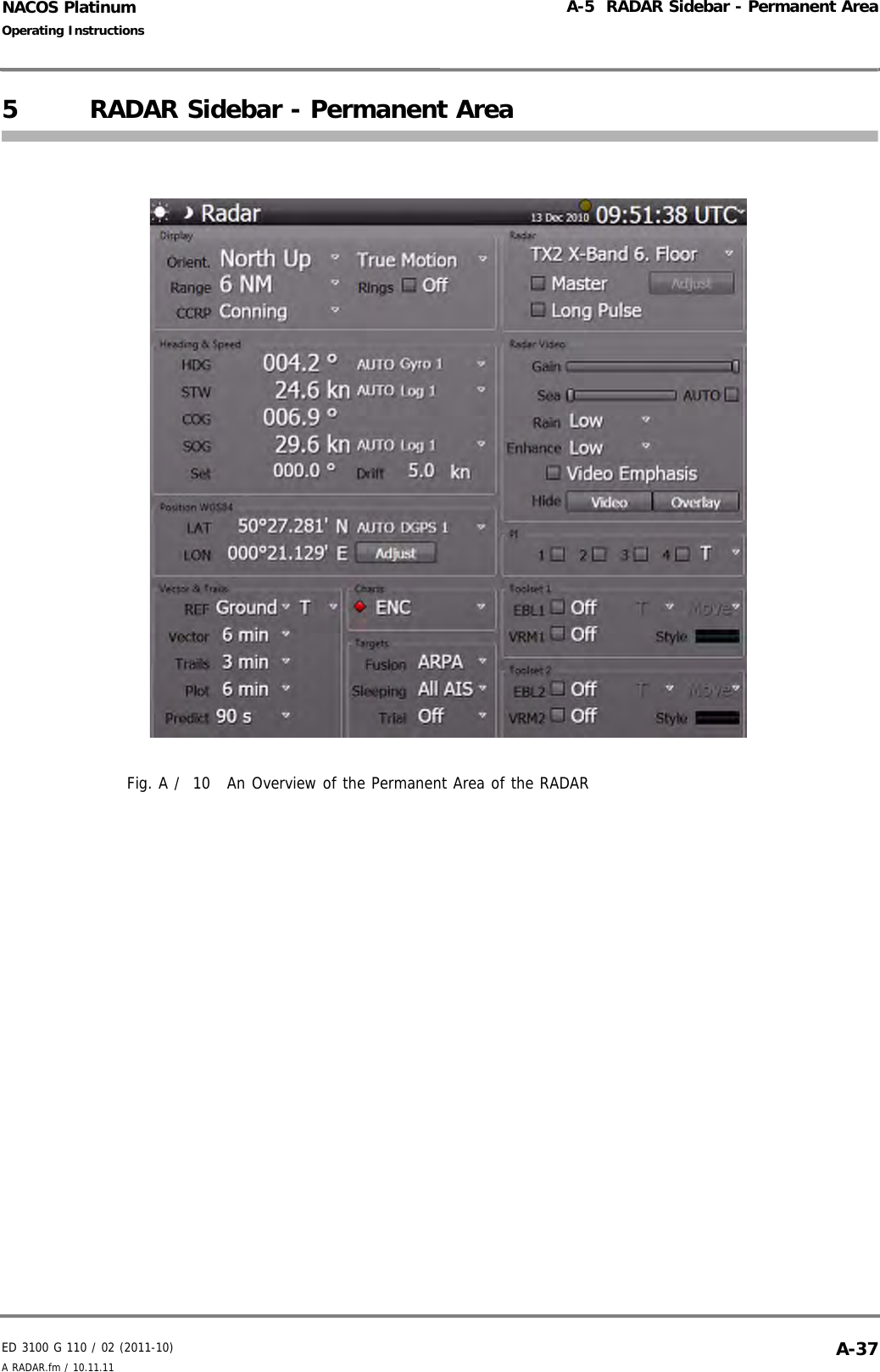 ED 3100 G 110 / 02 (2011-10)Operating InstructionsA-5  RADAR Sidebar - Permanent AreaA RADAR.fm / 10.11.11 A-37NACOS Platinum5 RADAR Sidebar - Permanent AreaFig. A /  10 An Overview of the Permanent Area of the RADAR