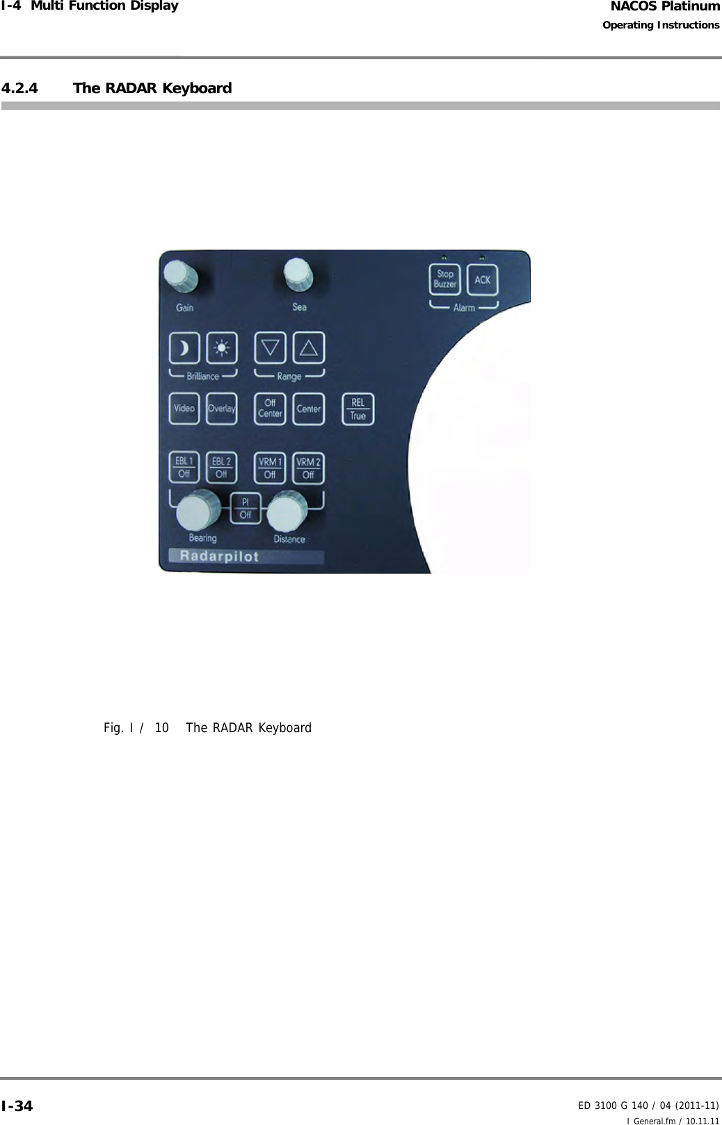 NACOS PlatinumED 3100 G 140 / 04 (2011-11)Operating InstructionsI-4  Multi Function Display I General.fm / 10.11.11I-344.2.4 The RADAR KeyboardFig. I /  10 The RADAR Keyboard