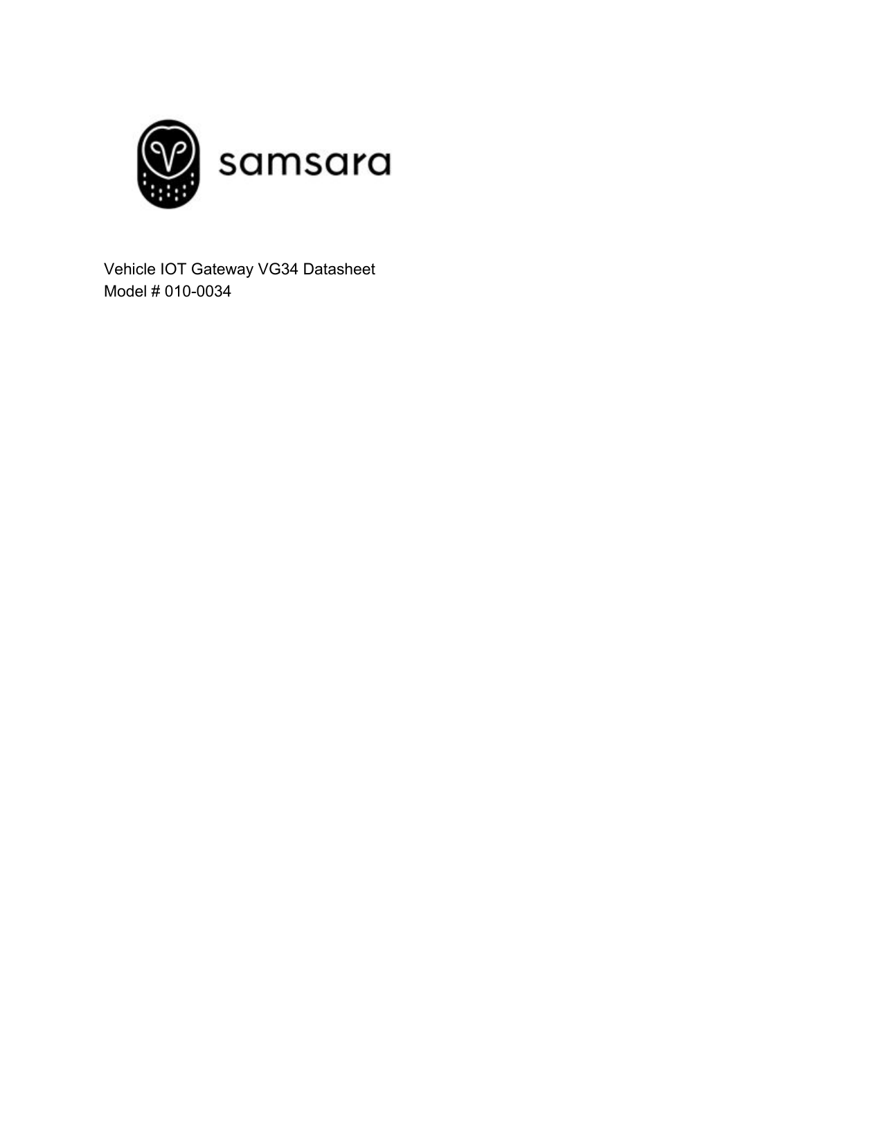   Vehicle IOT Gateway VG34 Datasheet Model # 010-0034    