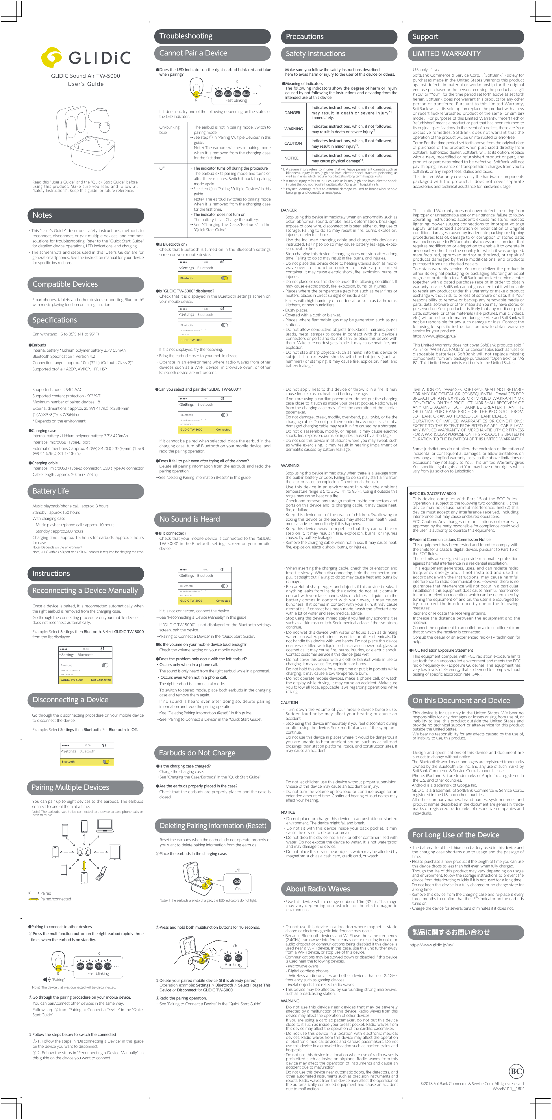 Page 1 of SB C and S TW-5000 Bluetooth Earbuds User Manual GLIDiCTW 5000 manualV04 E 0323