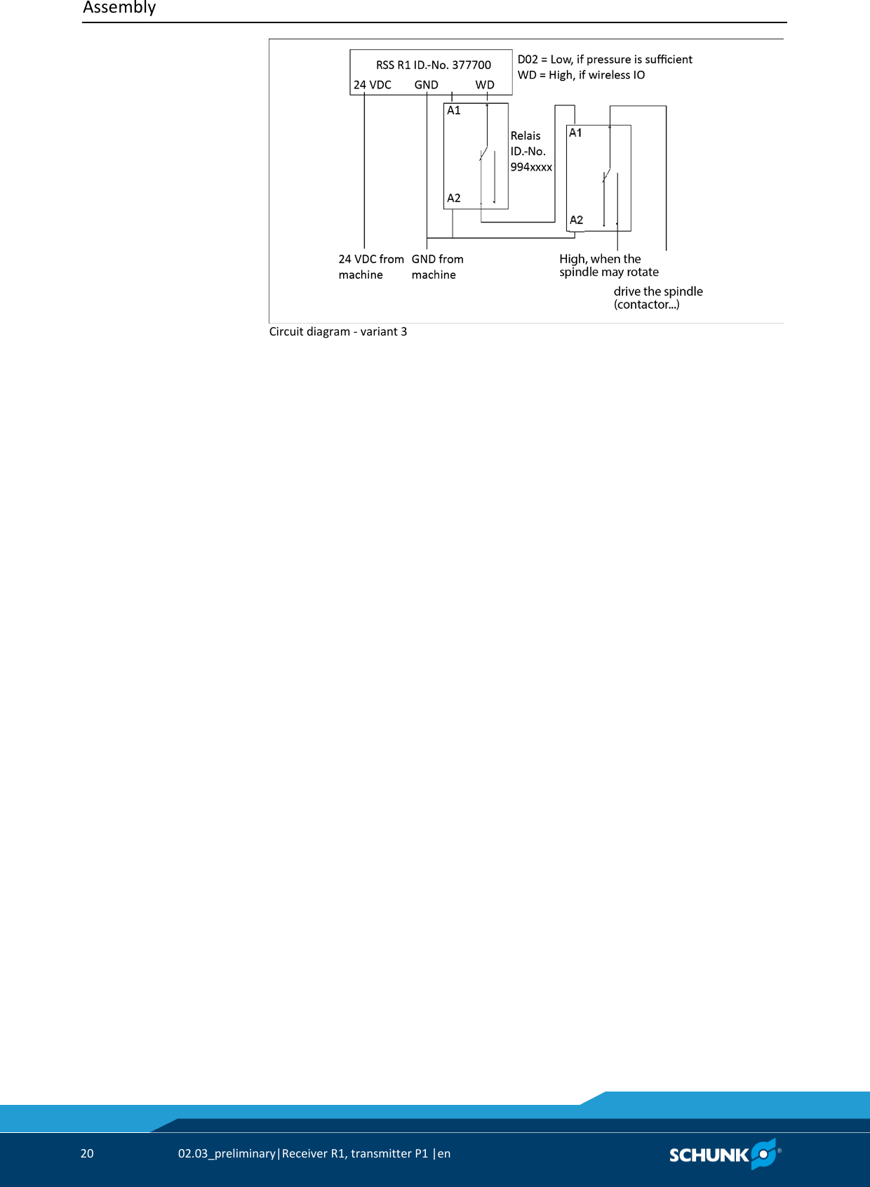 Assembly     20  02.03_preliminary|Receiver R1, transmitter P1 |en    Circuit diagram - variant 3 