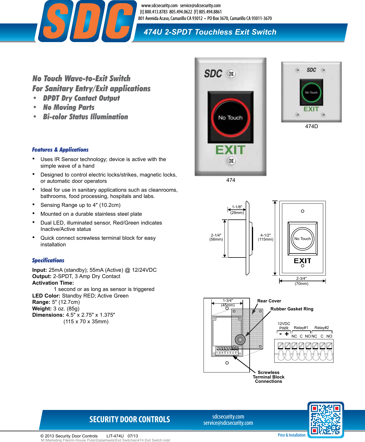 Page 1 of 1 - SDC  474 Exit Switch Data Sheet Datasheet