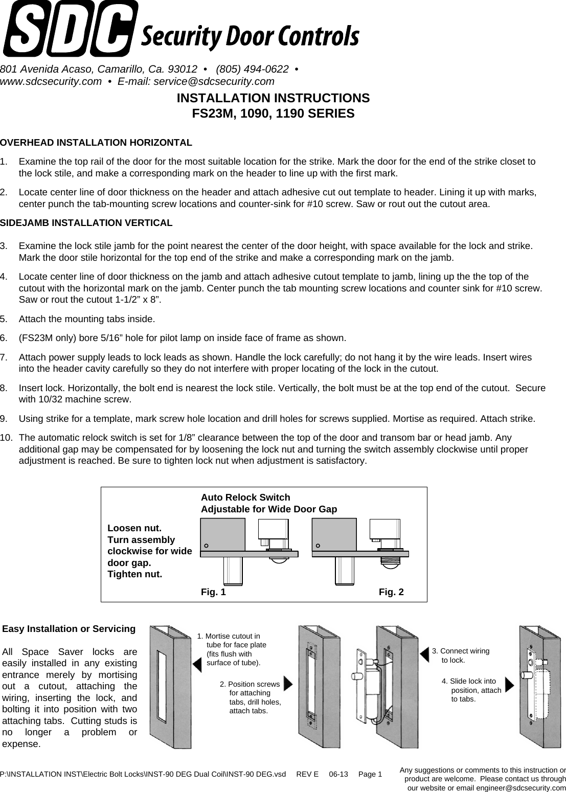 Page 1 of 2 - SDC Visio-INST-90 DEG FS23M Bolt Lock Installation Instructions Installs