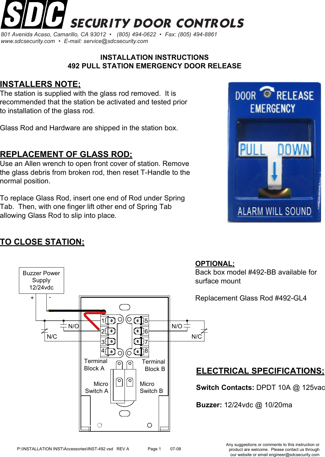 Page 1 of 1 - SDC Visio-INST-491 492 Emergency Door Release Pull Station Installation Instructions INST-492