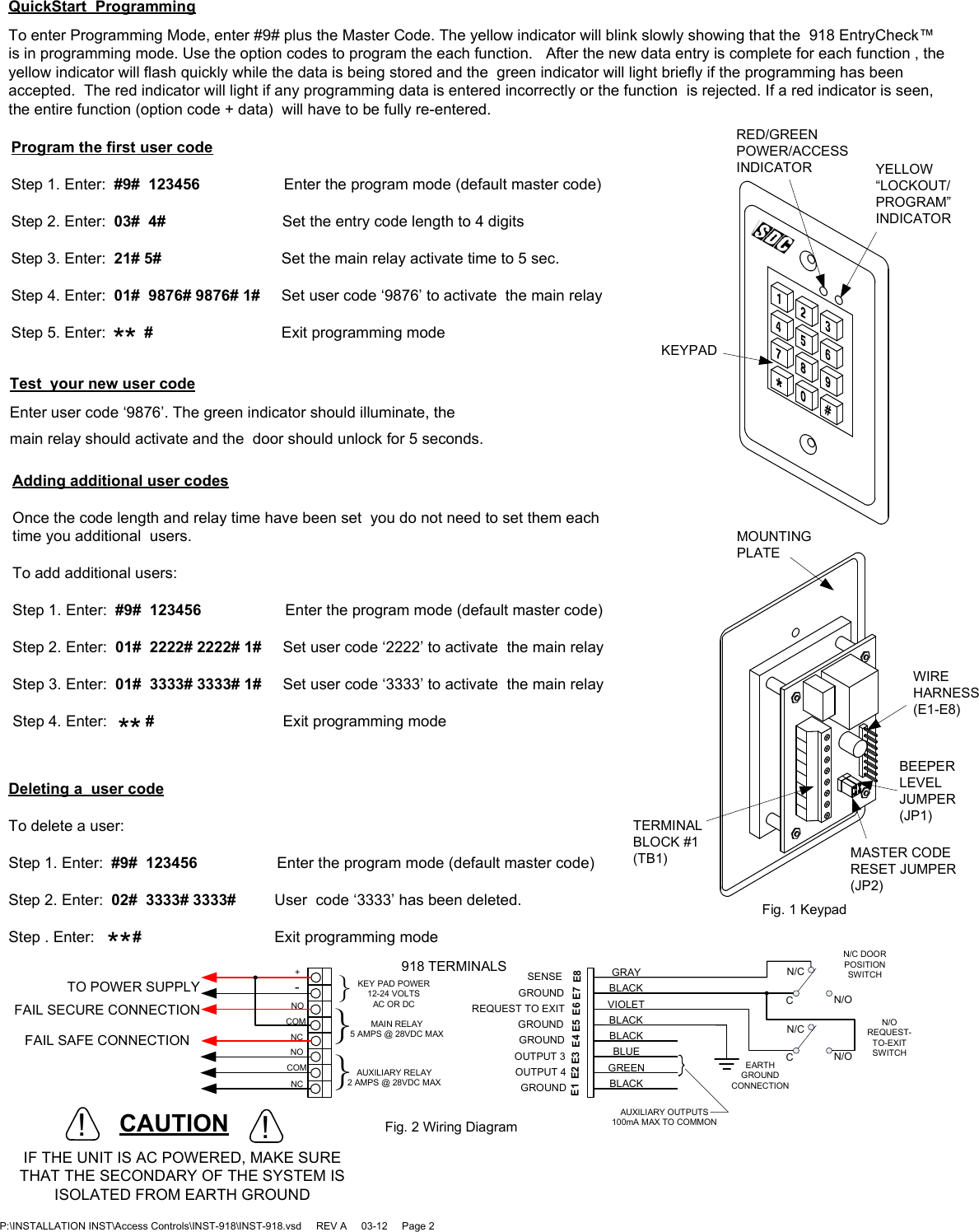 Page 2 of 6 - SDC Visio-INST-918 918 Digital Keypad Installation Instructions INST-918