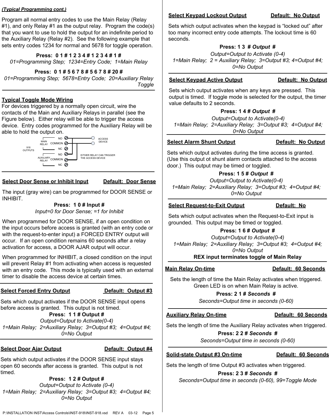Page 5 of 6 - SDC Visio-INST-918 918 Digital Keypad Installation Instructions INST-918