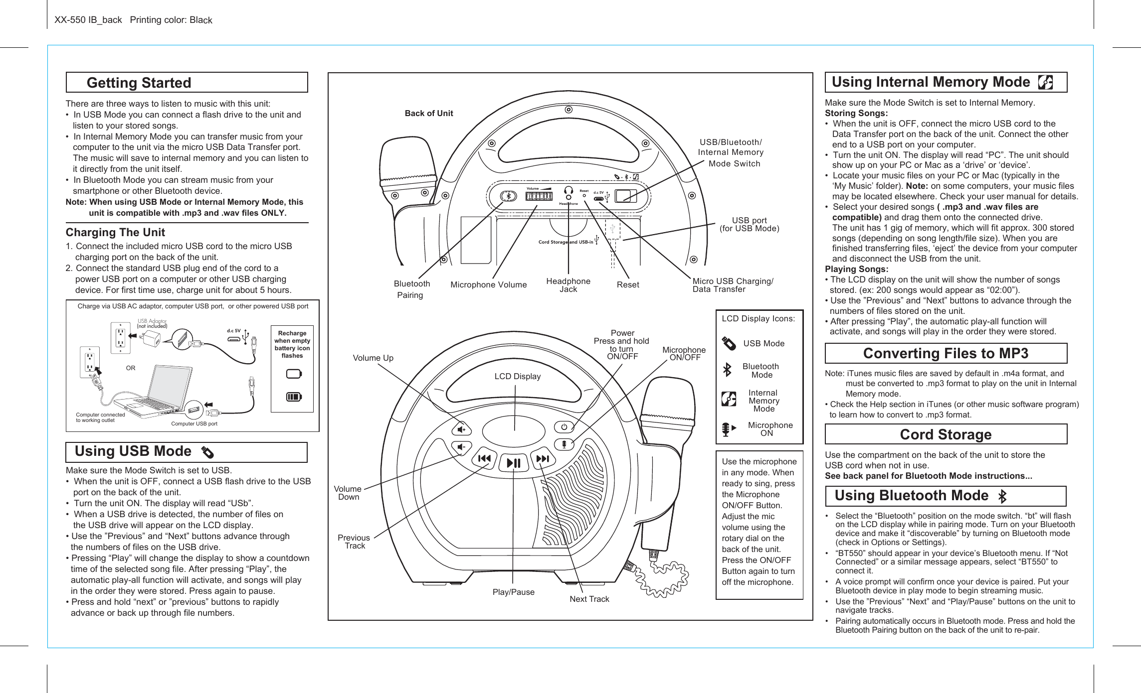 Page 2 of SDI Technologies 550 Bluetooth MP3 Player with Microphone User Manual XX 550 IB EngFr V2 07 02 18