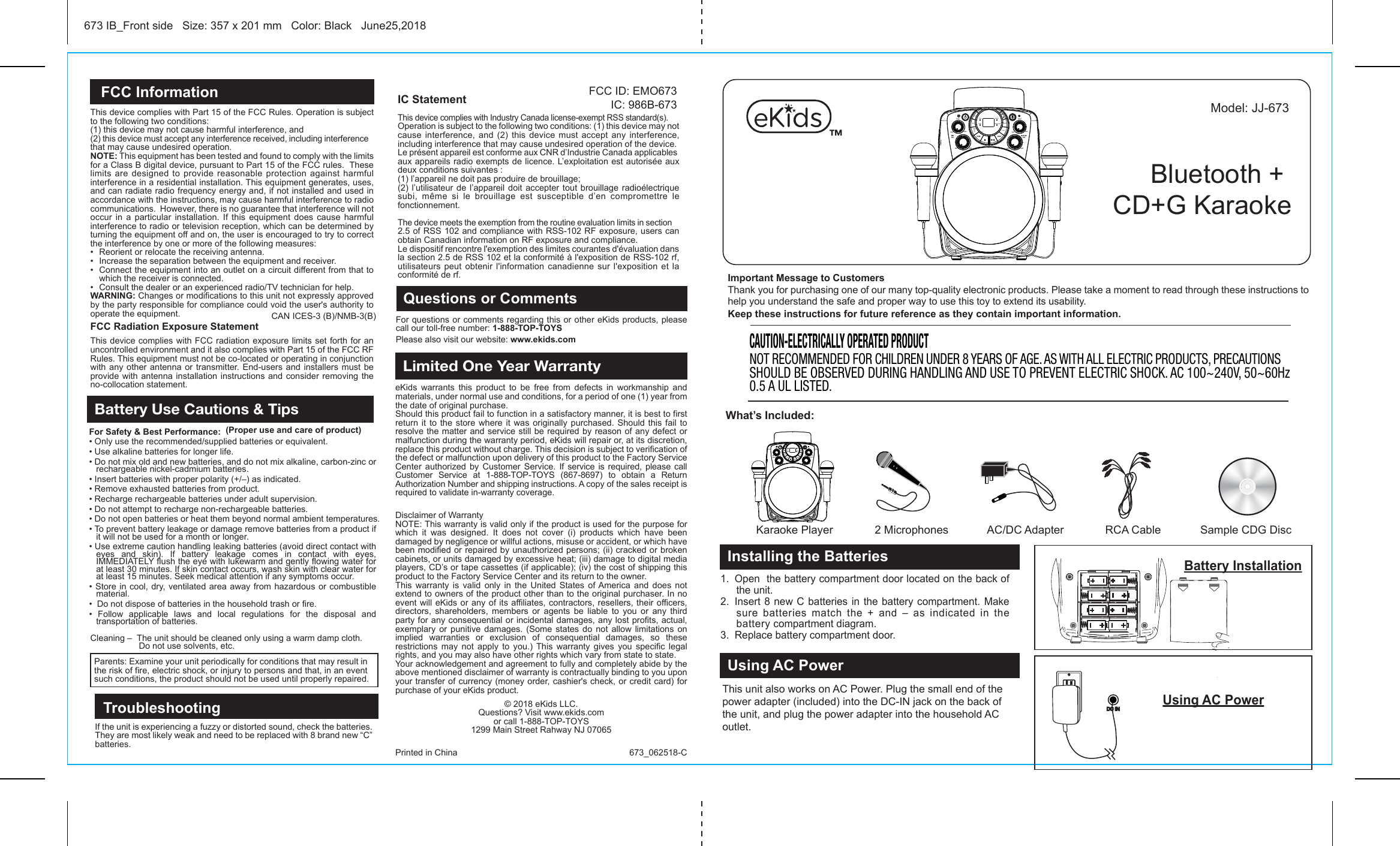 Page 1 of SDI Technologies 673 Bluetooth + CD+G Karaoke User Manual XX 673 IB v14