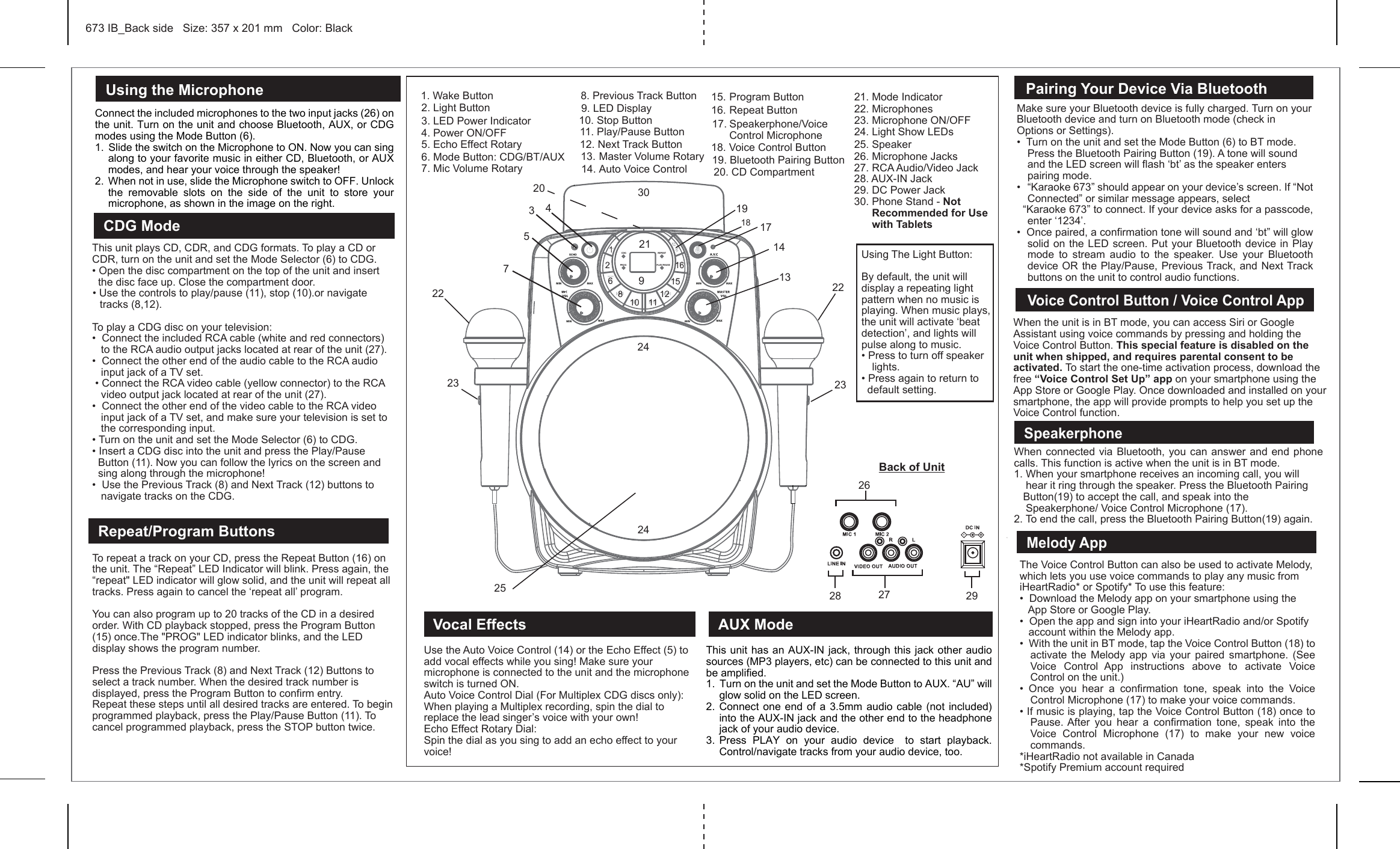 Page 2 of SDI Technologies 673 Bluetooth + CD+G Karaoke User Manual XX 673 IB v14