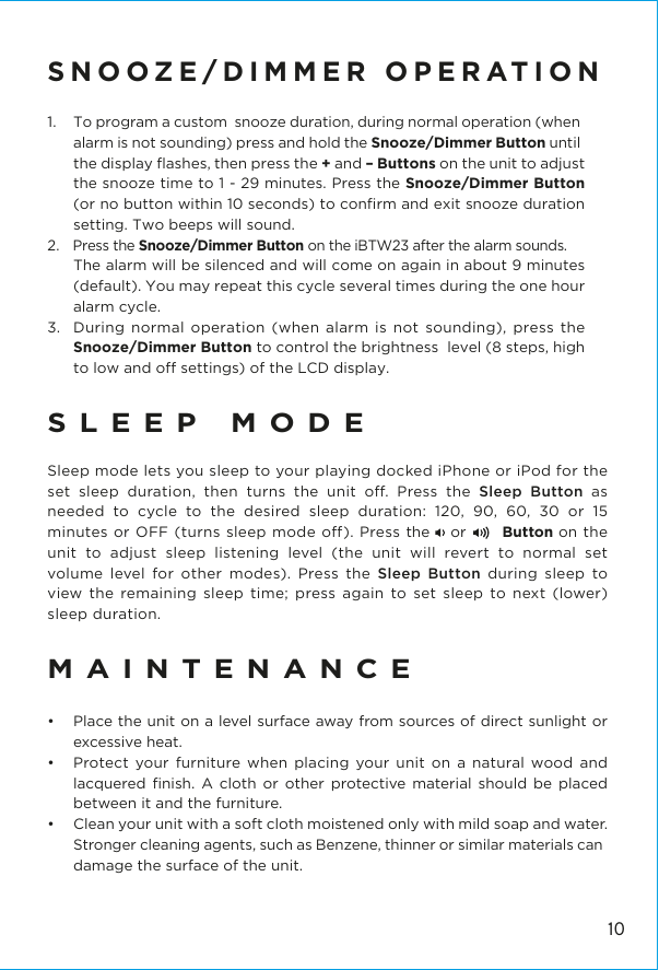 Page 11 of SDI Technologies IBTW23 Dual alarm Clock with Wireless Charging and USB Charge Port User Manual iPL23V2 EN IB 531