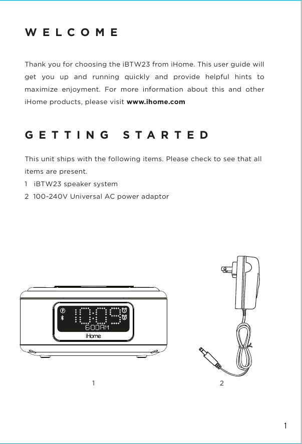 Page 2 of SDI Technologies IBTW23 Dual alarm Clock with Wireless Charging and USB Charge Port User Manual iPL23V2 EN IB 531