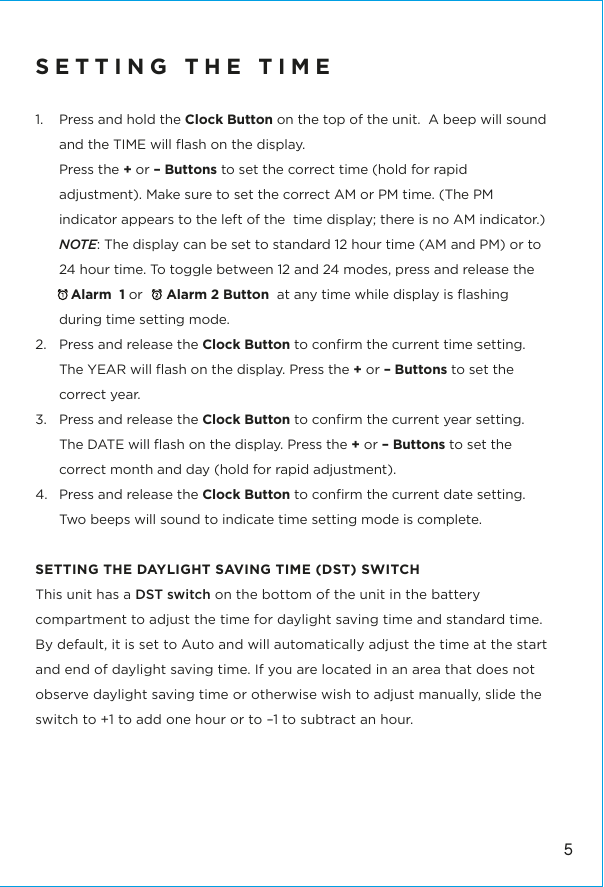 Page 6 of SDI Technologies IBTW23 Dual alarm Clock with Wireless Charging and USB Charge Port User Manual iPL23V2 EN IB 531