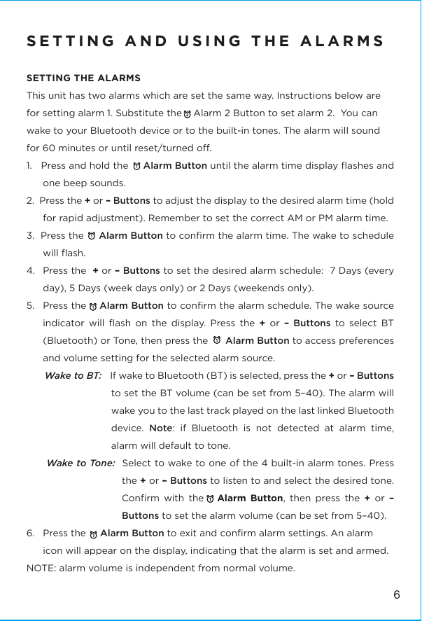 Page 7 of SDI Technologies IBTW23 Dual alarm Clock with Wireless Charging and USB Charge Port User Manual iPL23V2 EN IB 531