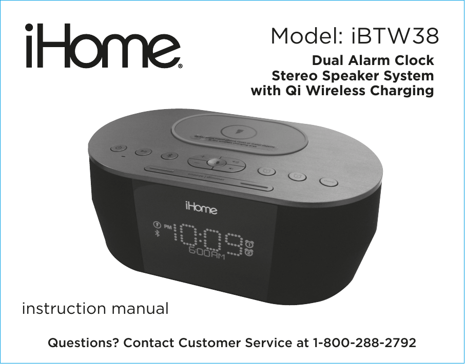 Page 1 of SDI Technologies IBTW38 Dual Alarm Clock Stereo Speaker System with Qi  Wireless Charging User Manual iBTW38 IB  EN  v2HK a