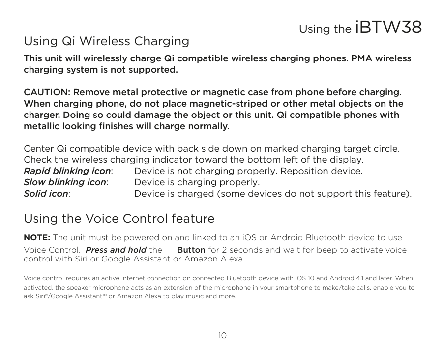 Page 11 of SDI Technologies IBTW38 Dual Alarm Clock Stereo Speaker System with Qi  Wireless Charging User Manual iBTW38 IB  EN  v2HK a