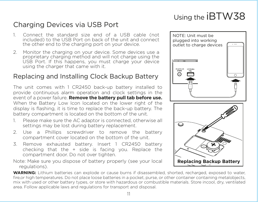 Page 12 of SDI Technologies IBTW38 Dual Alarm Clock Stereo Speaker System with Qi  Wireless Charging User Manual iBTW38 IB  EN  v2HK a