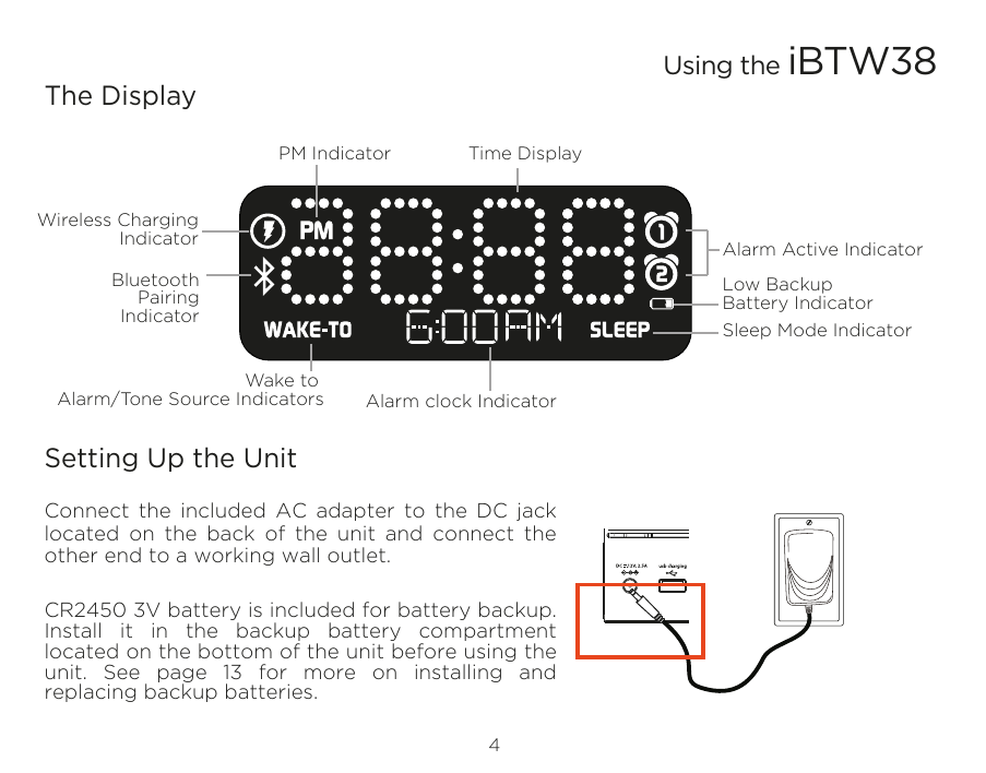 Page 5 of SDI Technologies IBTW38 Dual Alarm Clock Stereo Speaker System with Qi  Wireless Charging User Manual iBTW38 IB  EN  v2HK a