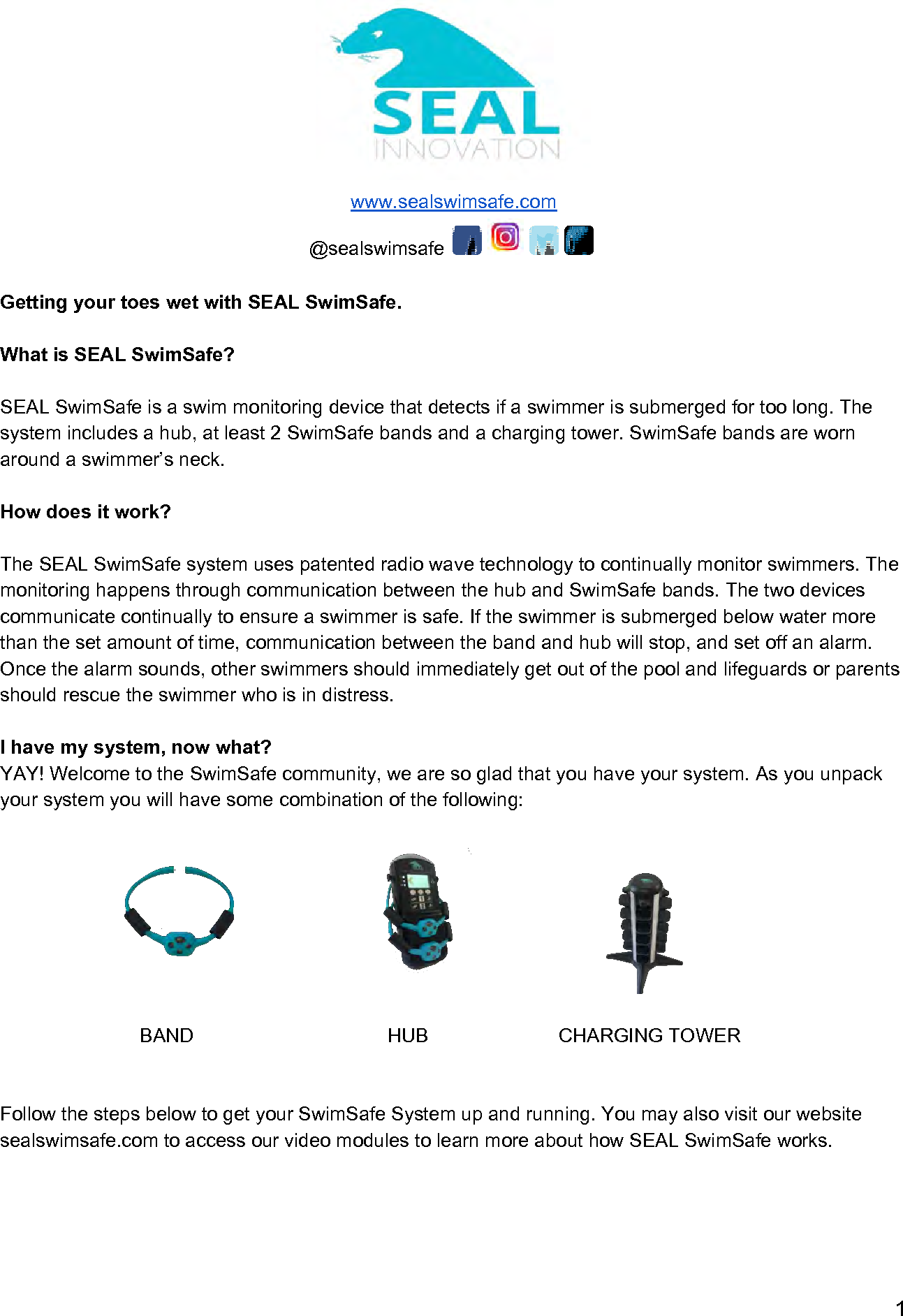 SEAL INNOVATION SH200 SwimSafe Hub User Manual