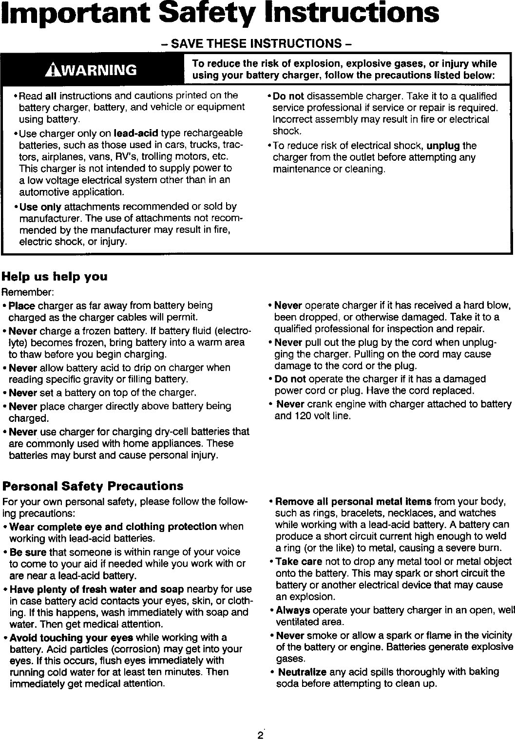 Page 3 of 8 - SEARS  Battery Charger Manual L0305345
