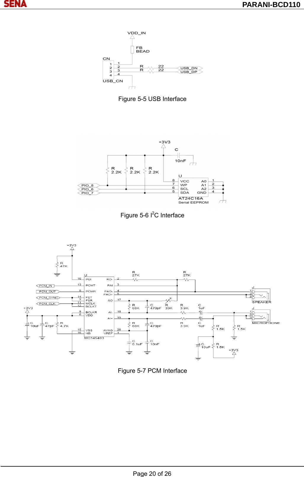  PARANI-BCD110 Page 20 of 26    Figure 5-5 USB Interface     Figure 5-6 I2C Interface    Figure 5-7 PCM Interface     