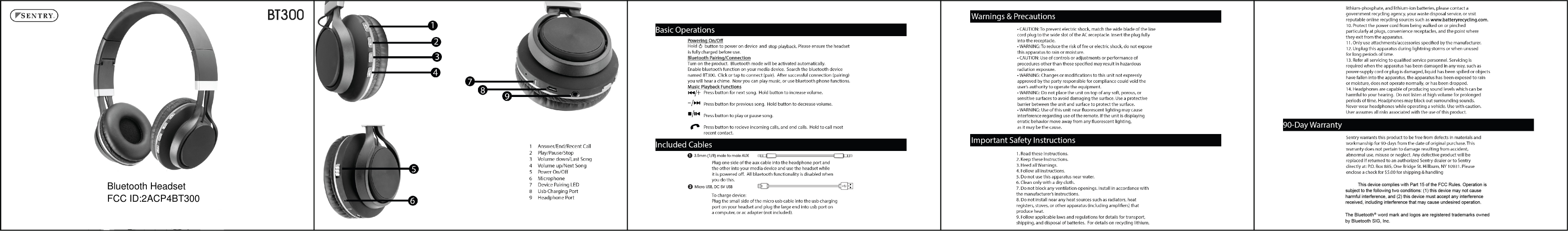 SENTRY BT300 Bluetooth Headset User Manual Manual