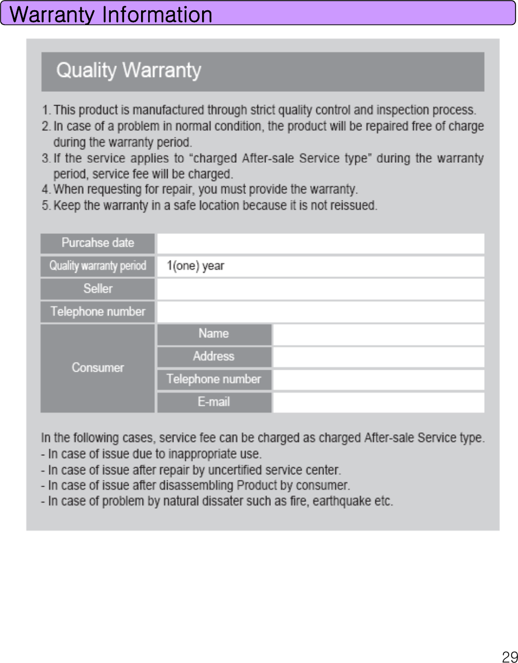 Warranty Information29