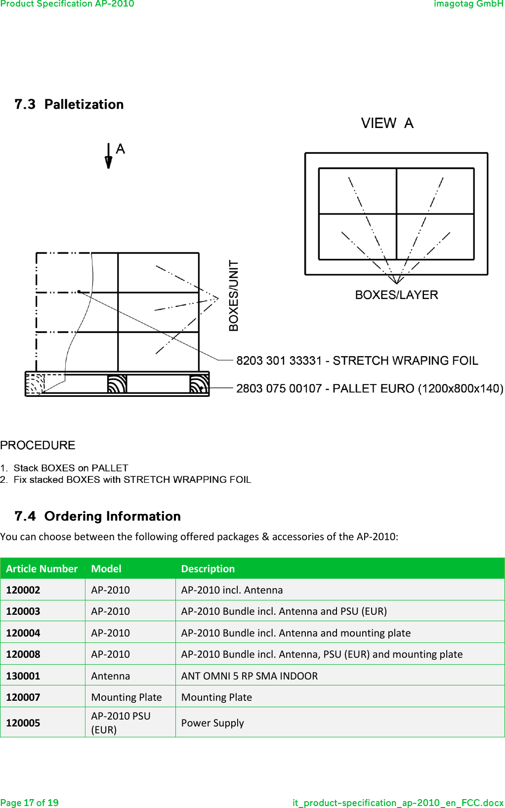        You can choose between the following offered packages &amp; accessories of the AP-2010:  Article Number Model Description 120002 AP-2010 AP-2010 incl. Antenna 120003 AP-2010 AP-2010 Bundle incl. Antenna and PSU (EUR) 120004 AP-2010 AP-2010 Bundle incl. Antenna and mounting plate 120008 AP-2010 AP-2010 Bundle incl. Antenna, PSU (EUR) and mounting plate 130001 Antenna ANT OMNI 5 RP SMA INDOOR 120007 Mounting Plate Mounting Plate 120005 AP-2010 PSU (EUR) Power Supply    