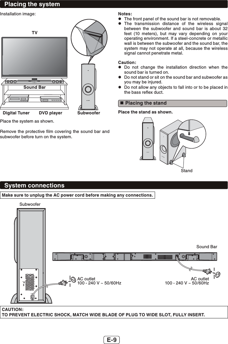 Page 10 of SHARP NORTH MALAYSIA SDN BHD HTSB603 SOUND BAR HOME THEATER SYSTEM User Manual HT SB603 SEC EN 181215