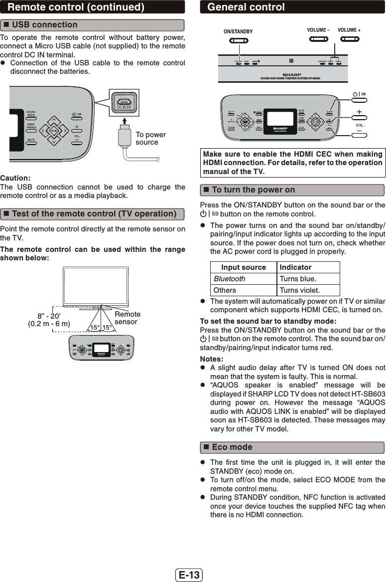 Page 14 of SHARP NORTH MALAYSIA SDN BHD HTSB603 SOUND BAR HOME THEATER SYSTEM User Manual HT SB603 SEC EN 181215
