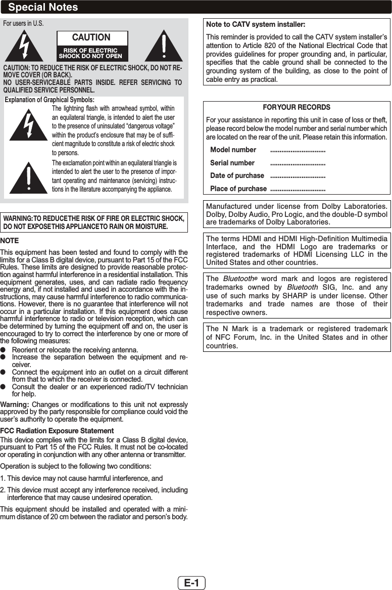 Page 2 of SHARP NORTH MALAYSIA SDN BHD HTSB603 SOUND BAR HOME THEATER SYSTEM User Manual HT SB603 SEC EN 181215