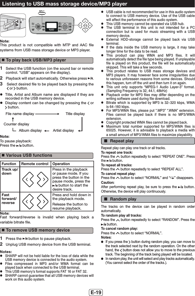 Page 20 of SHARP NORTH MALAYSIA SDN BHD HTSB603 SOUND BAR HOME THEATER SYSTEM User Manual HT SB603 SEC EN 181215