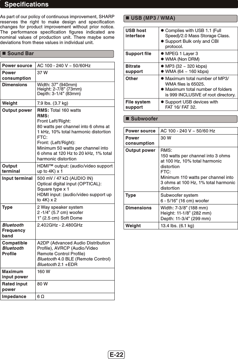 Page 23 of SHARP NORTH MALAYSIA SDN BHD HTSB603 SOUND BAR HOME THEATER SYSTEM User Manual HT SB603 SEC EN 181215