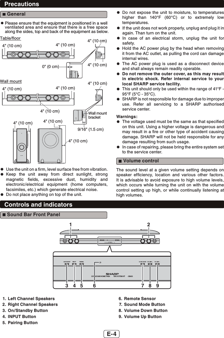 Page 5 of SHARP NORTH MALAYSIA SDN BHD HTSB603 SOUND BAR HOME THEATER SYSTEM User Manual HT SB603 SEC EN 181215