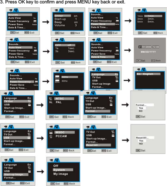 313. Press OK key to confirm and press MENU key back or exit. 