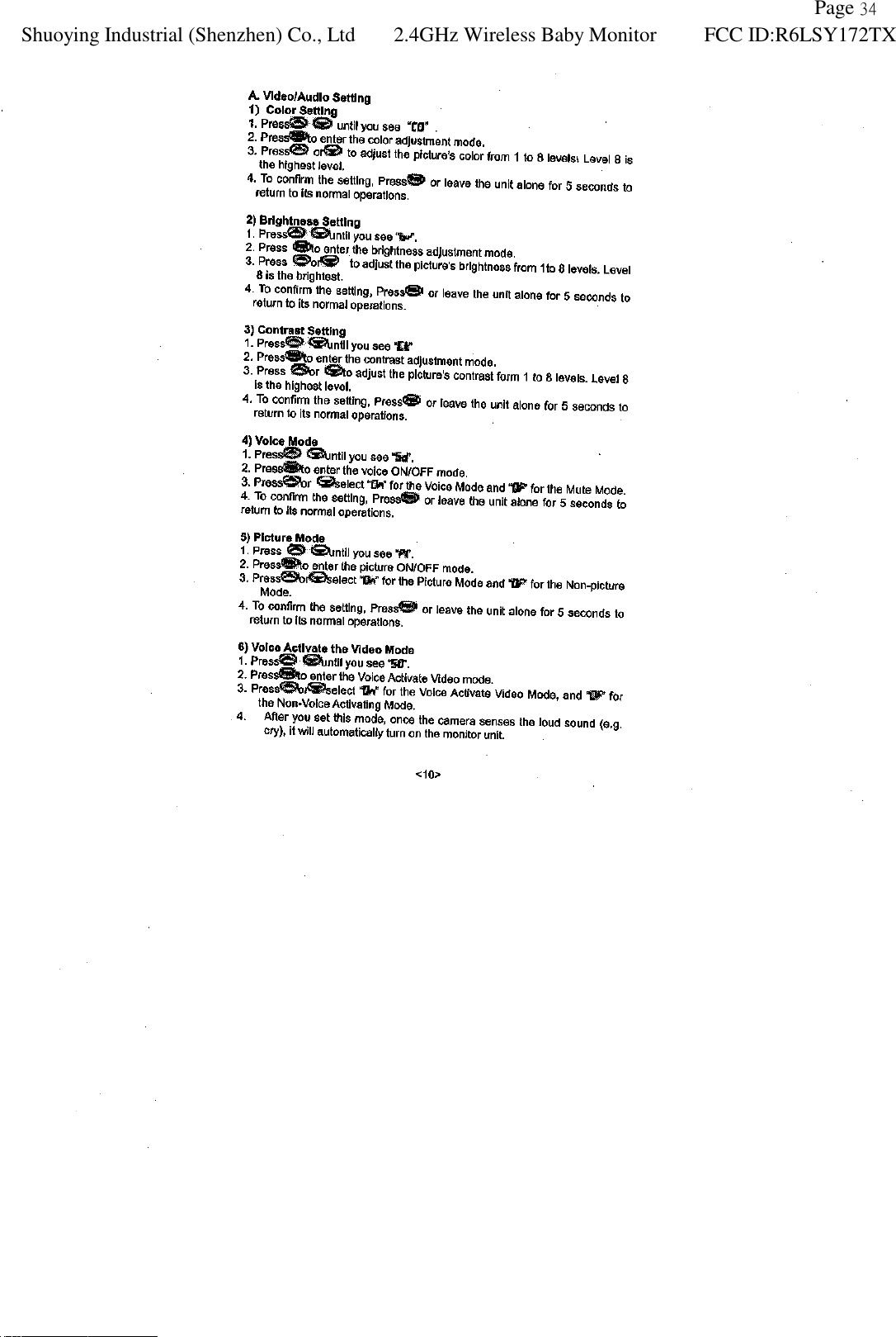               Page 34 Shuoying Industrial (Shenzhen) Co., Ltd 2.4GHz Wireless Baby Monitor FCC ID:R6LSY172TX   