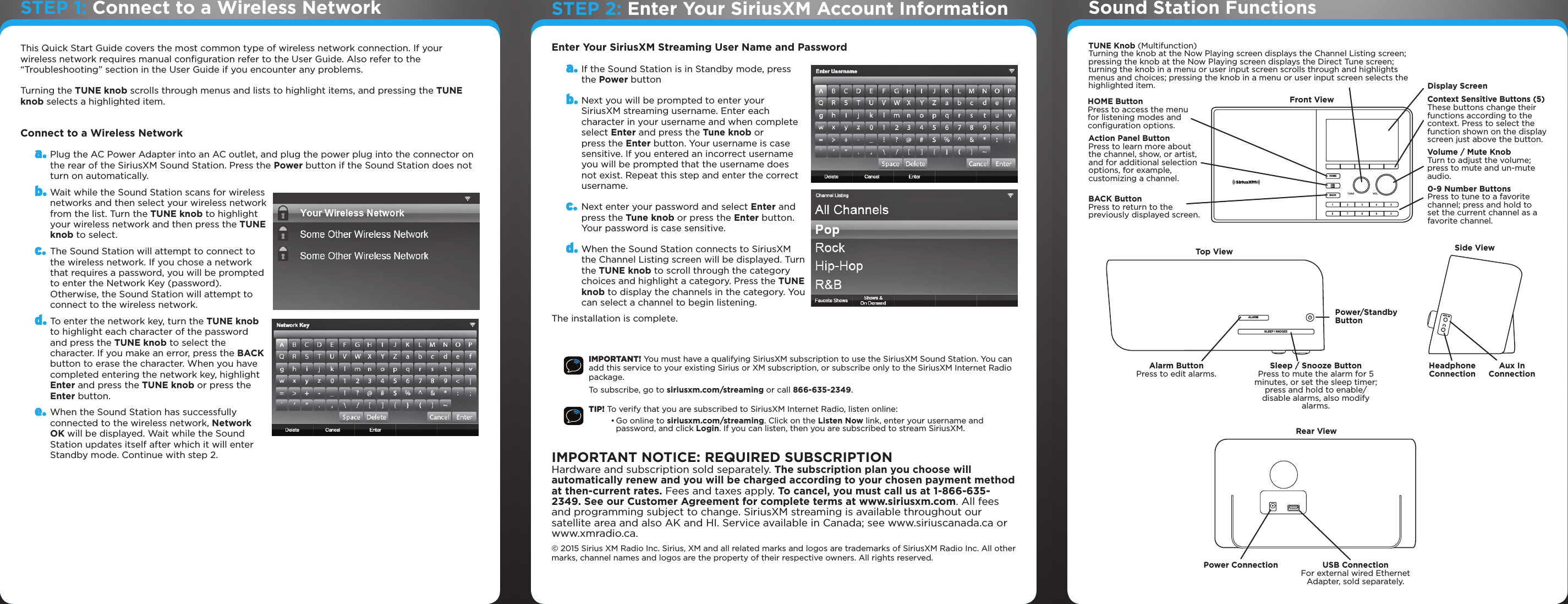 SIRIUS Siriusxm Sound Station Quick Start Guide 150522B User Manual XM